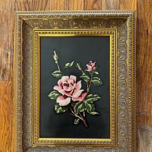 Floral Needlepoint Art in Ornate Frame